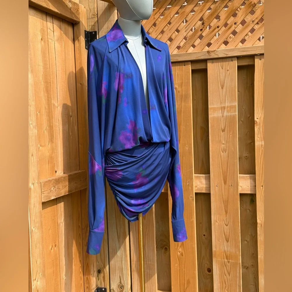 🆕 RAT & BOA 🧿 NWOT Volana Blue and Purple Floral Printed Cowl Neck Mini, Sz XS - Picture 4 of 17